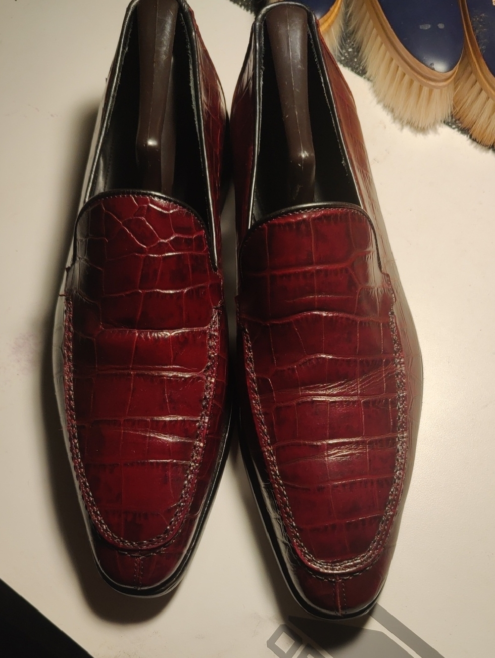 Paul Fredrick Burgundy Croc-Embossed Leather Slip-On Loafers